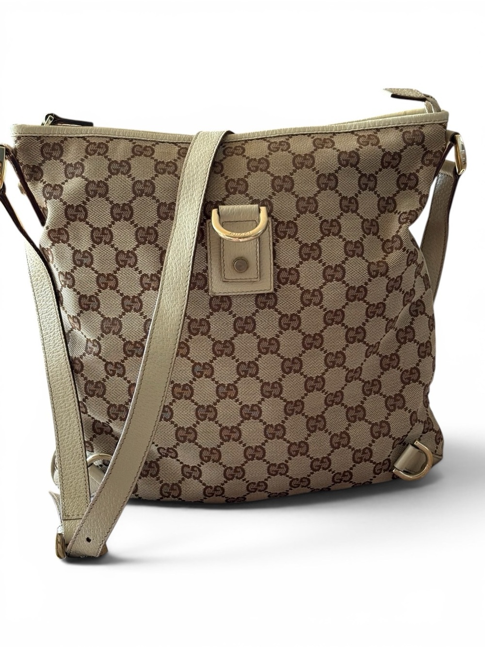 Gucci Abby D ring  Beige/Tan GG Canvas Crossbody Bag with Leather Trim